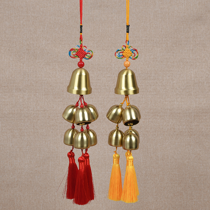 One big six small metal copper wind chimes Pure copper bell clang wind chimes hanging home decoration pendant five yellow solution two black