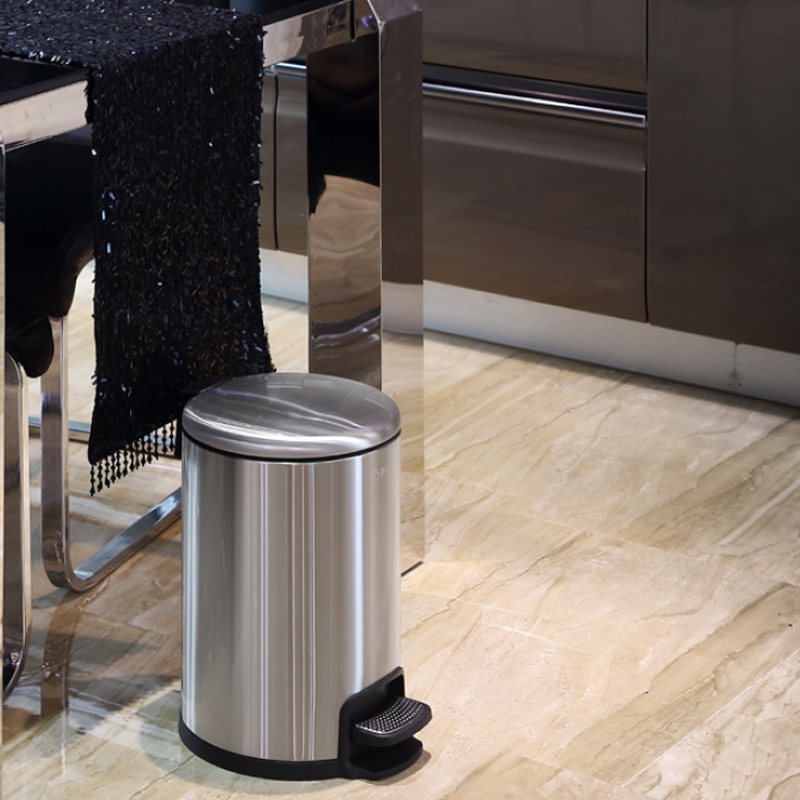 Round slow down silent pedal trash can stainless steel home kitchen large 30L20L pedal trash can