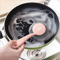 Long handle with wire ball washing pot brush Kitchen hanging plastic cleaning brush to remove oil dish brush removable ball
