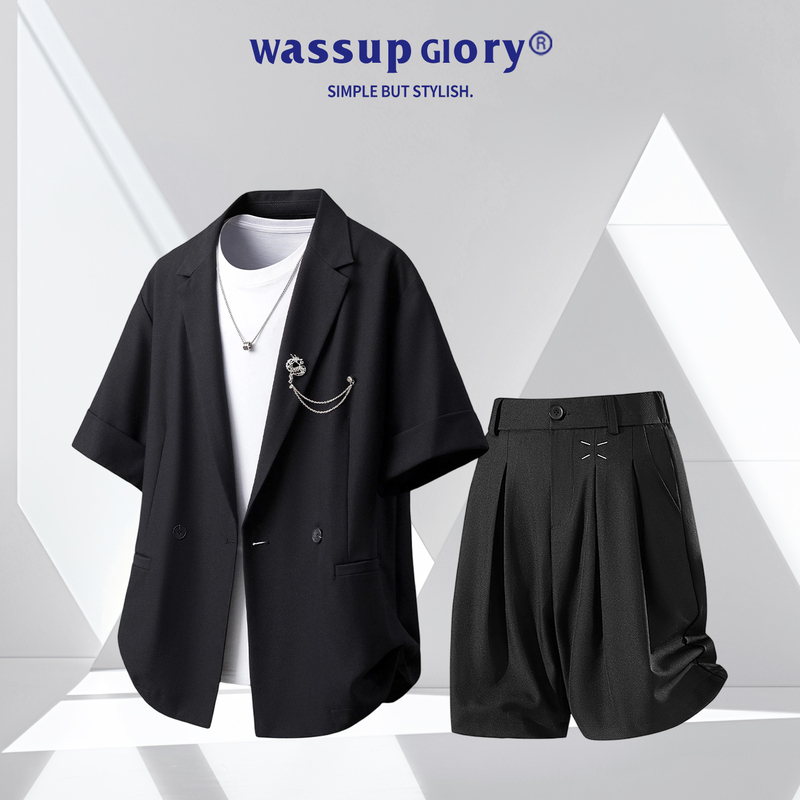 Wassup Glory Stylish Suit Set for Men, Summer Ice Silk Blazer and Trousers, a Complete Set with a High-End Feel