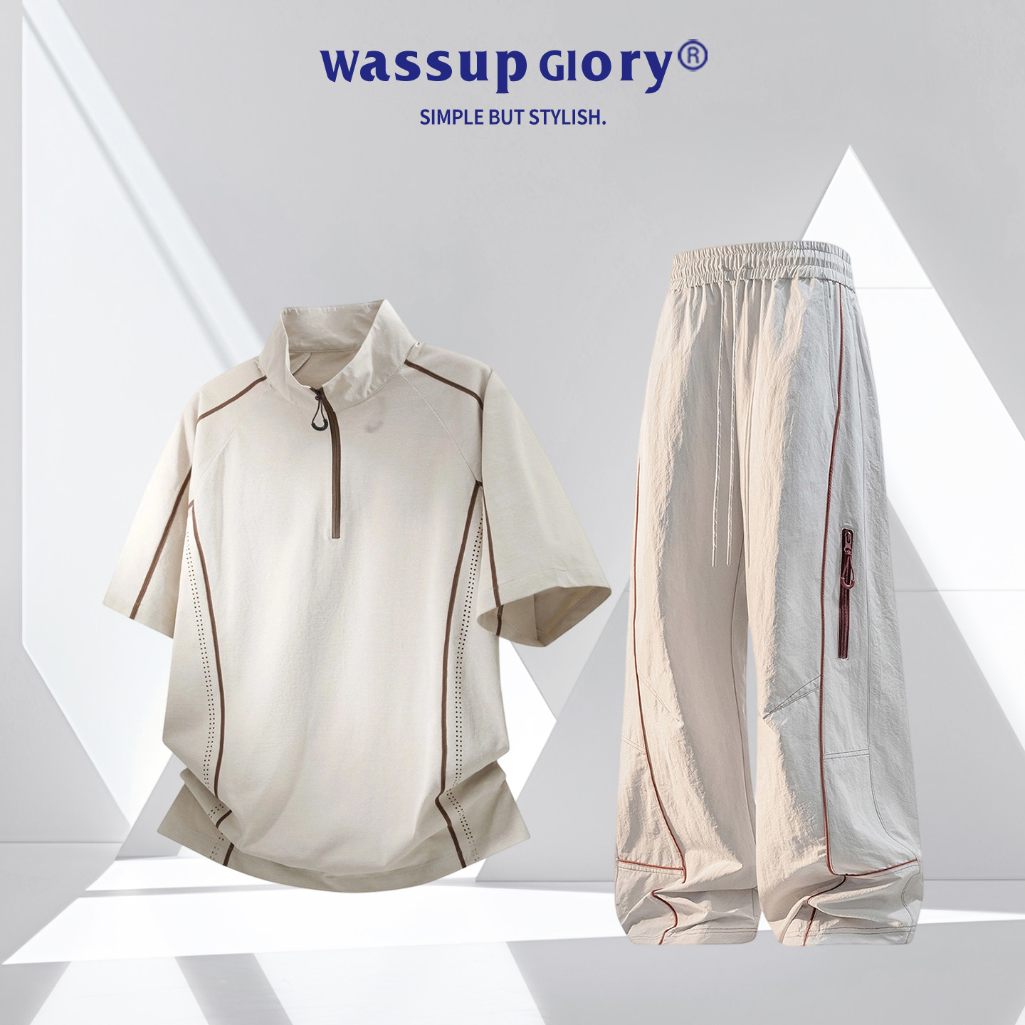 WASSUP GLORY休闲运动套装男夏季透气速干t恤长裤一整套搭配帅气