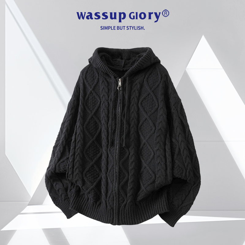 Wassup Glory Hooded Cardigan Sweater Men's Winter Japanese Style Textured Casual Jacquard Warm Knitwear Wassup Glory Hooded Cardigan Sweater Men's Winter Japanese Style Textured Casual Jacquard Warm Knitwear