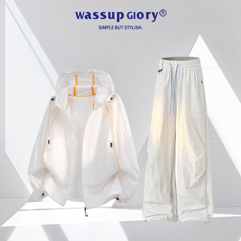 Wassup Glory Ice Silk Hooded Sun Protection Clothing for Men, New Summer Outdoor Workwear, Casual Sports Sun Protection Suit