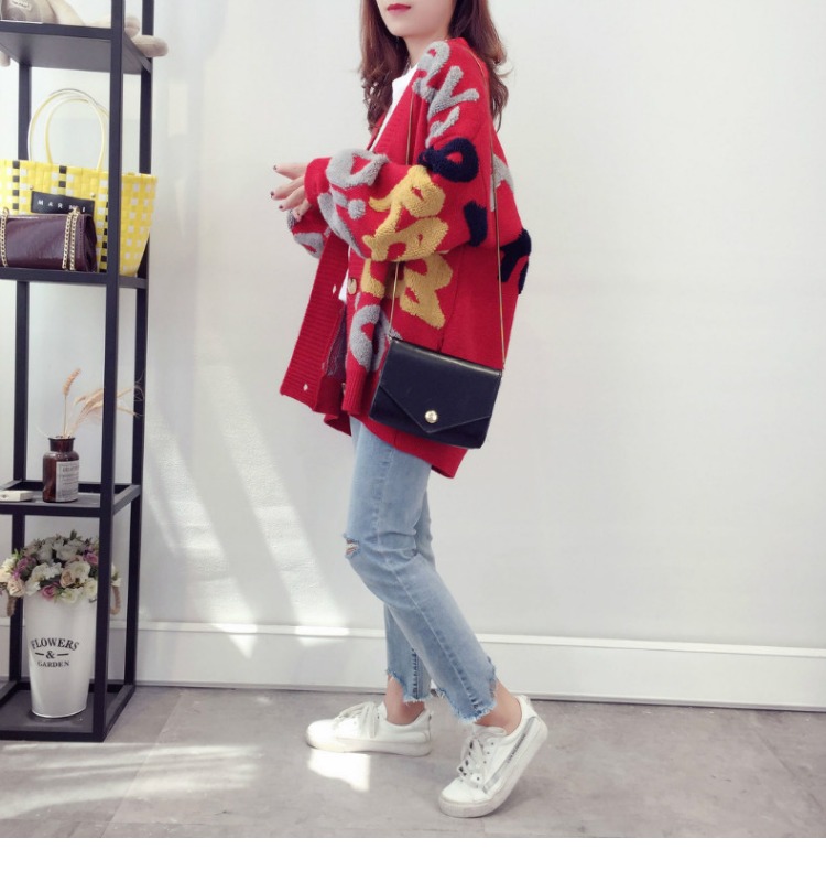 Mùa thu và mùa đông mới 2019 của phụ nữ lỏng lẻo dày phần dài lưới màu đỏ sweater áo len gió lười của phụ nữ đan áo len - Áo len áo len nữ hàng hiệu
