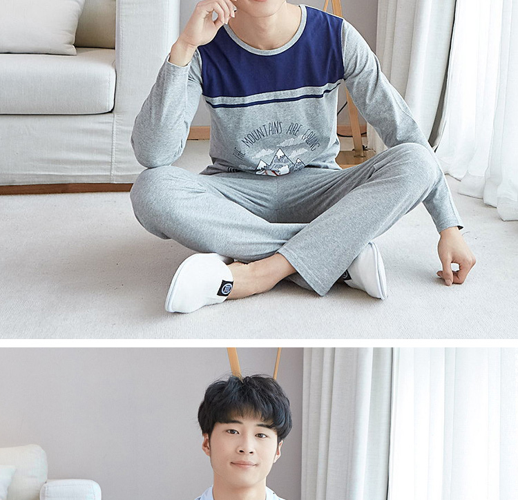 Đồ ngủ thanh thiếu niên ở Nam Cực nam trẻ em học sinh trung học cơ sở 12-15 tuổi cotton dài tay mùa xuân và bộ đồ phục vụ mùa thu đồ bộ mặc nhà bằng vải thun