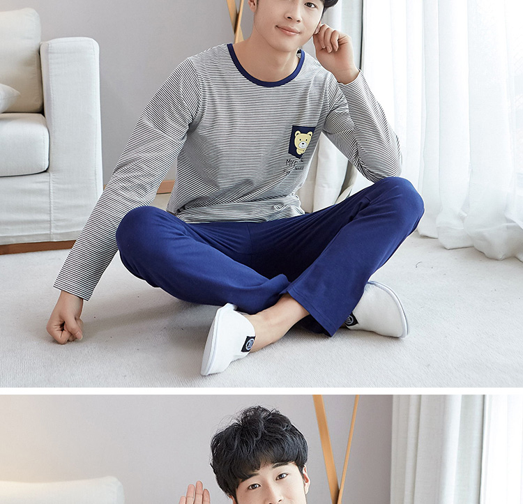 Đồ ngủ thanh thiếu niên ở Nam Cực nam trẻ em học sinh trung học cơ sở 12-15 tuổi cotton dài tay mùa xuân và bộ đồ phục vụ mùa thu đồ bộ mặc nhà bằng vải thun