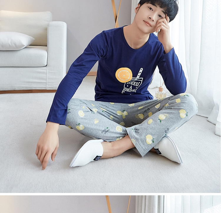Đồ ngủ thanh thiếu niên ở Nam Cực nam trẻ em học sinh trung học cơ sở 12-15 tuổi cotton dài tay mùa xuân và bộ đồ phục vụ mùa thu đồ bộ mặc nhà bằng vải thun