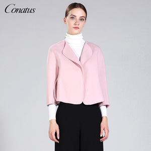 CONATUS 珂尼蒂思 18 năm của phụ nữ đơn giản ve áo nhỏ màu hồng ngắn linh hoạt đi lại áo len