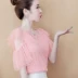 Meimeisi hở vai áo sơ mi voan của phụ nữ phong cách mới ren phong cách nước ngoài áo sơ mi nhỏ thời trang tính khí sợi lưới áo sơ mi ngắn tay phụ nữ - Áo sơ mi chiffon ren Áo sơ mi chiffon ren