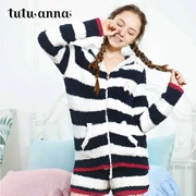 Tutuanna sọc khâu áo hoodie đơn giản sọc thể thao gió mềm mại và thoải mái ấm áp đồ ngủ