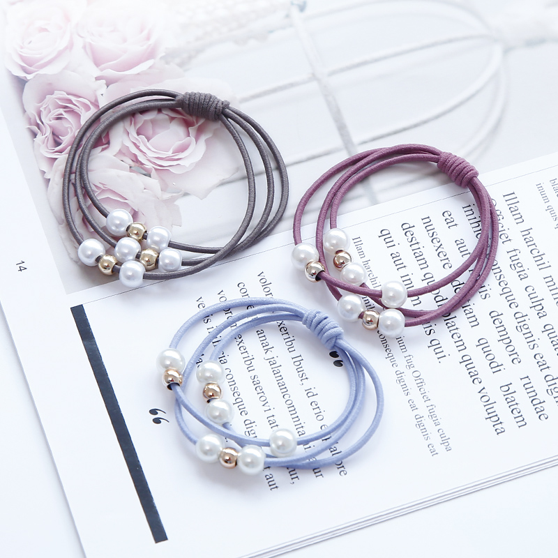 Multilayer knotted hair rope leather gluten temperament 100 lap pearl hair ring string bead head decoration high elastic oak head disc hair ring