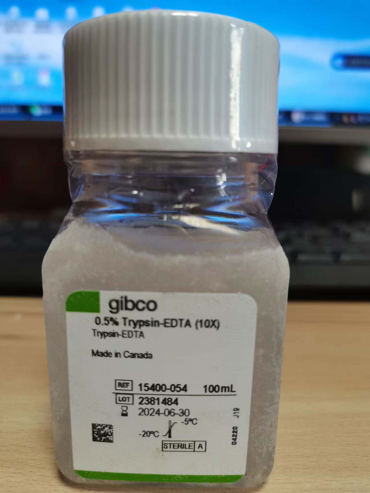 含票GIBCO胰酶15400054 0.5%胰蛋白酶-EDTA无酚红15400-054 100ml