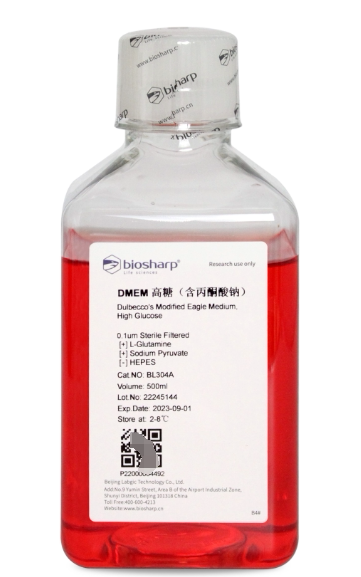 含票Biosharp BL301A BL304A DMEM高糖液体培养基不含HEPES 500ml