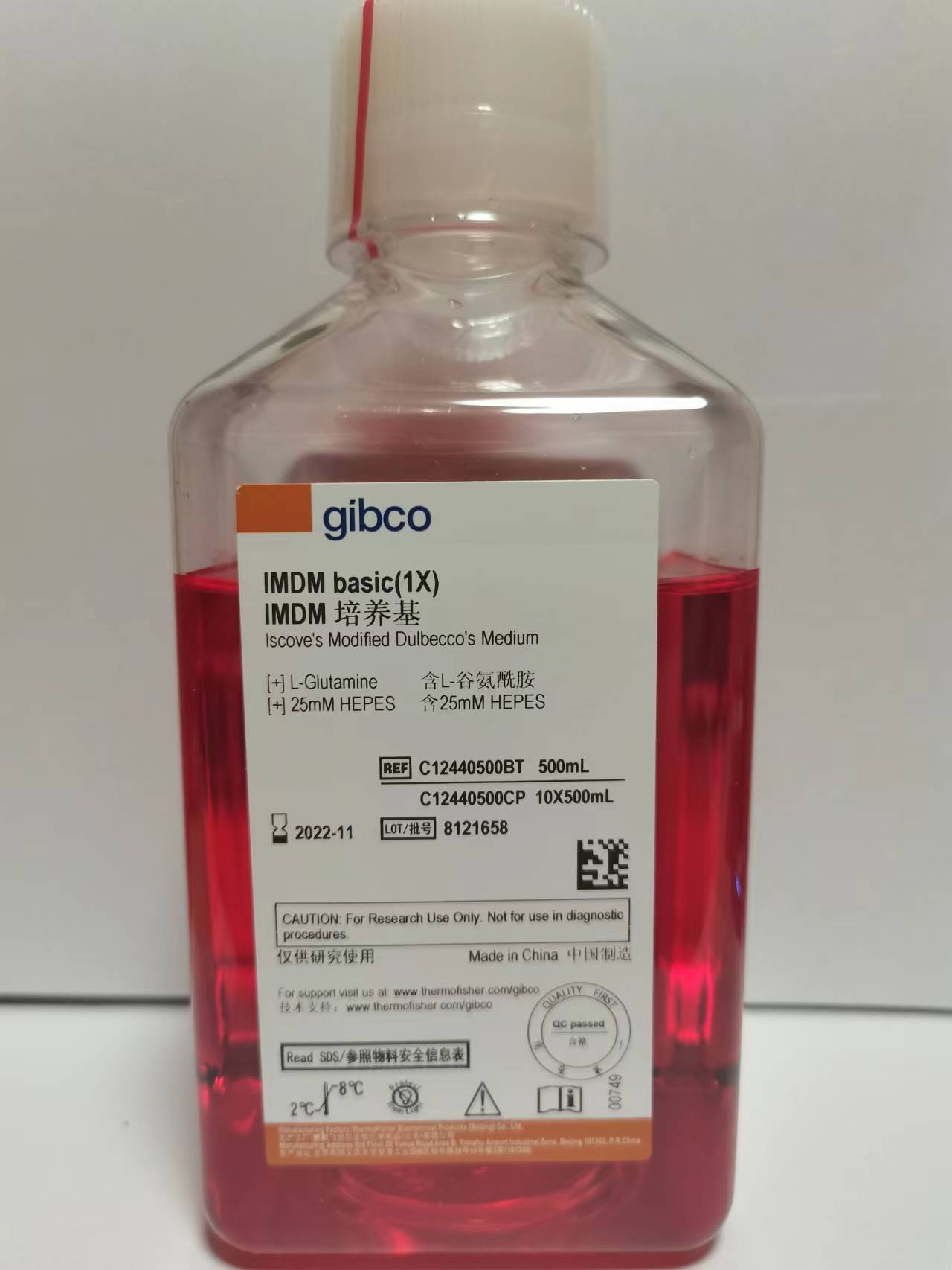 含票C12440500BT GIBCO IMDM培养基含L-谷氨酰胺25mM HEPES 500ml
