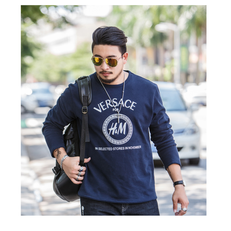 Trang phục thu đông 2018 cộng với áo nhung đáy dài áo thun nam tay dài cộng với phân bón XL cotton ấm áp áo thun mùa thu áo oversize nam
