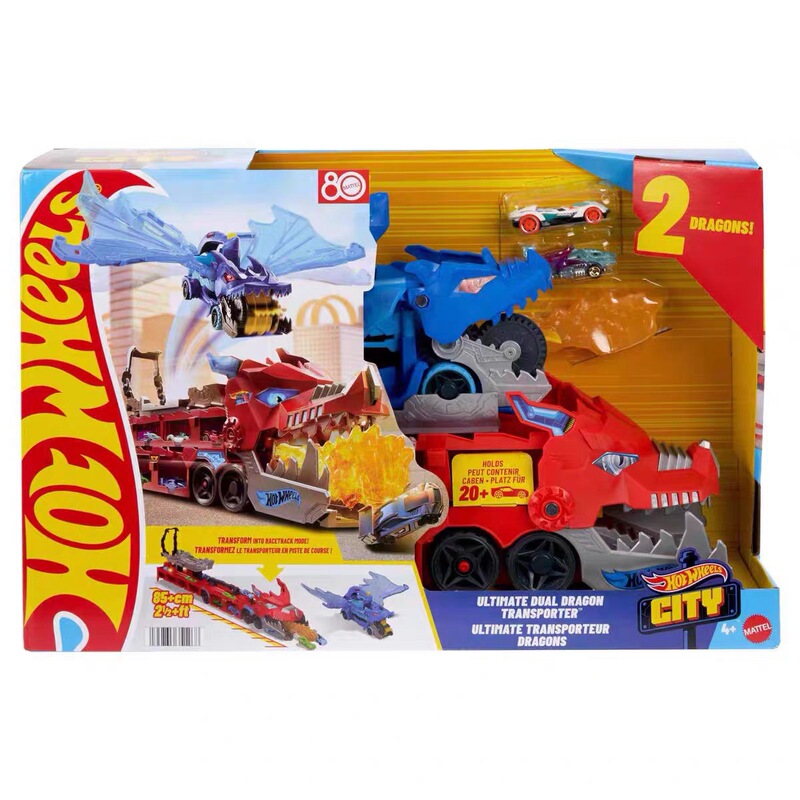 In-Stock Hot Wheels City Invincible Double Dragon Speed Drop Transport Vehicle Alloy Car Track Children's Toy Jbm72