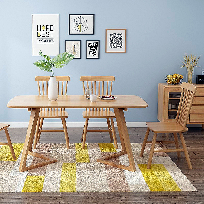 Solid Wood Small Apartment Simple Oak Dining Table and Chair Set, Nordic Solid Wood Dining Table and Chair Set, Small Apartment Rectangular Simple Design