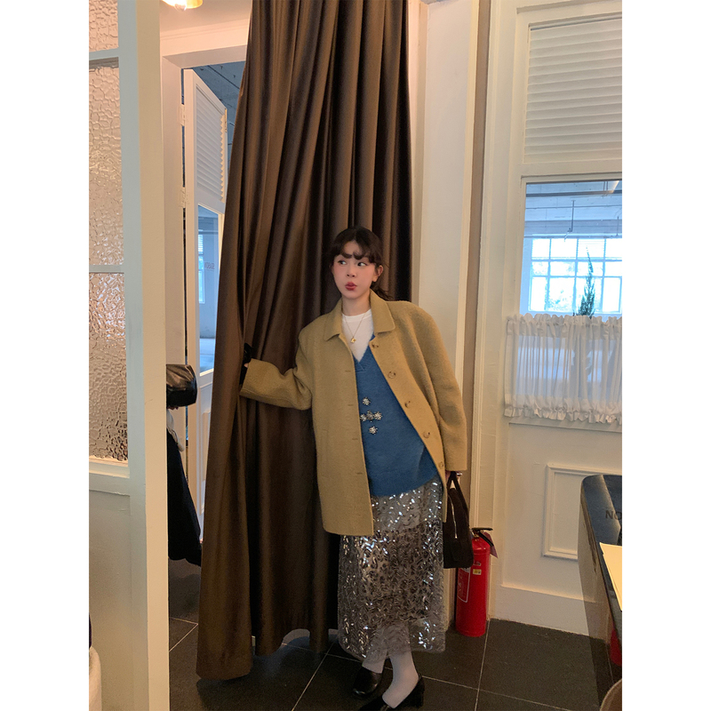 Le Rouge Zhou Meimei Late Winter Notes Oversized Wide-Shoulder Wool Double-Faced Lapel Mid-Length Coat Le Rouge Zhou Meimei Late Winter Notes Oversized Wide-Shoulder Wool Double-Faced Lapel Mid-Length Coat