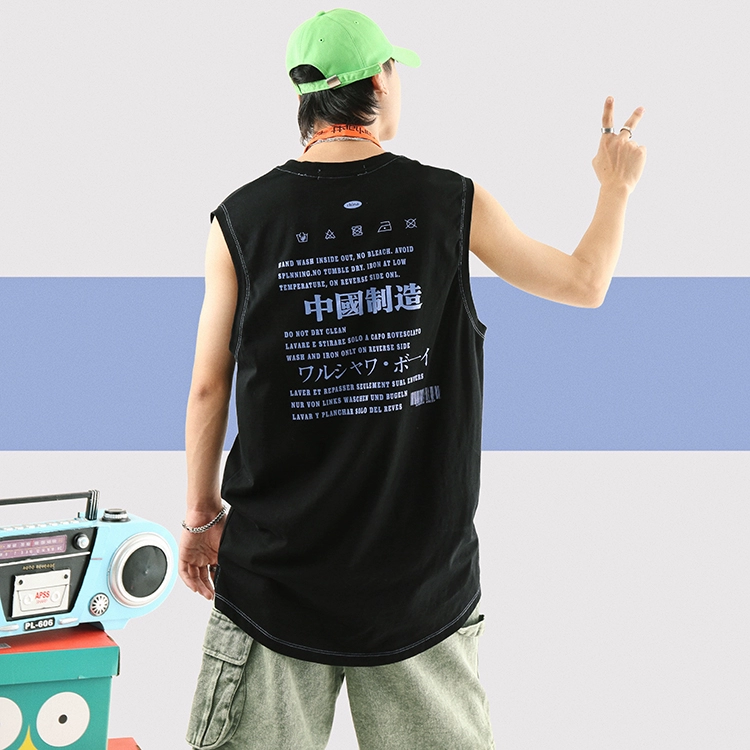 DASE Studio Summer Tide Thương hiệu Cặp đôi tay áo Vest nam Hip-Hop Loose Letter In Áo thun cotton vai - Áo vest cotton