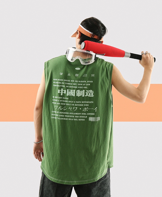 DASE Studio Summer Tide Thương hiệu Cặp đôi tay áo Vest nam Hip-Hop Loose Letter In Áo thun cotton vai - Áo vest cotton ao ba lo nam