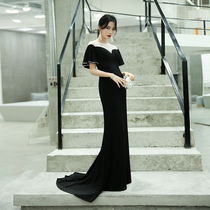 Banquet evening dress female 2020 New temperament Noble Black long high end small dress simple and generous dress