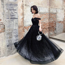 Evening dress women 2020 new noble temperament elegant black long banquet dress annual host dress