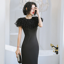 Senior texture evening dress dress dress female banquet temperament Noble elegant host aura Queen black thin long style