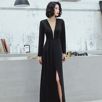 Black evening dress dress female banquet air Queen 2020 New temperament black dress sexy thin long