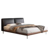 Dipu Italian minimalist leather bed black light luxury modern simple high-end master bedroom light luxury double tofu block bed