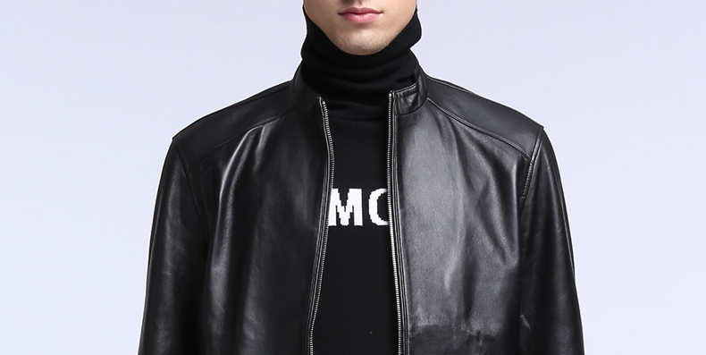 TRENDIANO Nam Quần Áo Mùa Thu Xu Hướng Da Cừu Màu Rắn Đứng Cổ Áo Dài Tay Áo Khoác Da 3JC331538P áo khoác phao nam