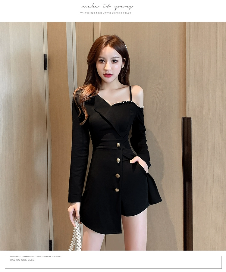 Fashion Temperament Suit Women 2022 New Spring and Autumn Strapless Irregular Dress Black Shorts Western Style Two-piece Suit sweat suits women