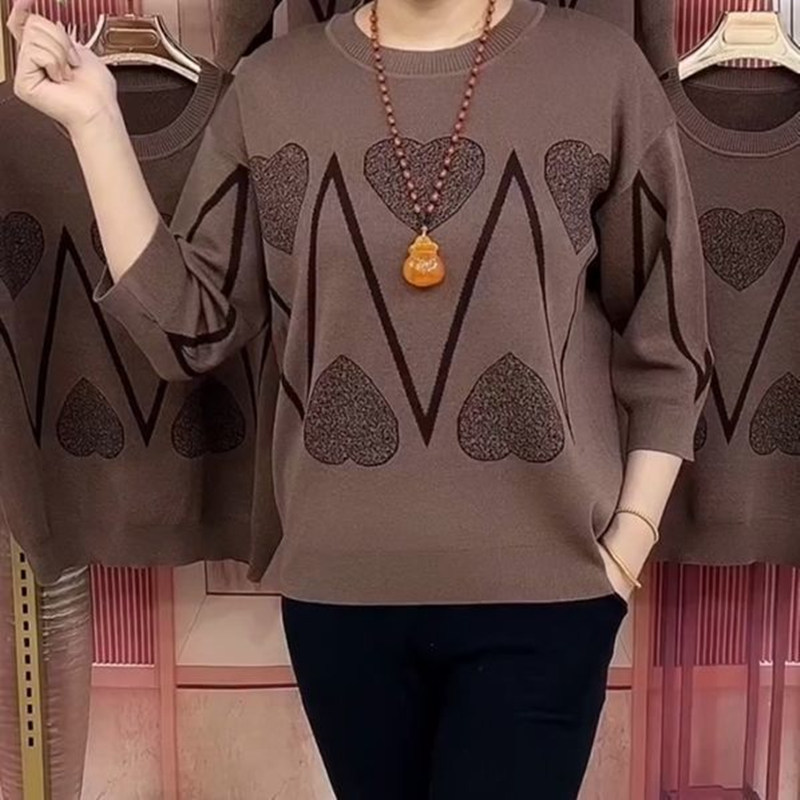 2026 Early Autumn New Plus-Size Women's Clothing Three-Quarter Sleeve T-Shirt Women's Loose Casual Middle-Aged and Elderly Mother's Clothing Stylish Top