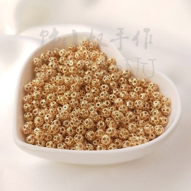 14k package gold beads color-preserving hollowed-out round beads small flower ball loose beads diy handmade jewelry spacer beads accessories materials
