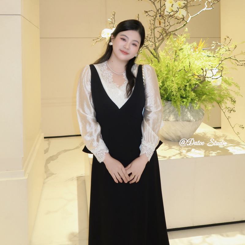 Datoo【Scarlett】Slightly Plump 2026 Plus-Size Urban Chic Faux Two-Piece Shirt Vest Half-Dress