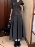 Классический костюм, комплект для школьников, приталенная длинная юбка, студенческая юбка в складку, высокая талия, 3 предмета