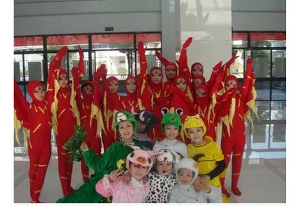 儿童舞蹈服幼儿火表演服红火焰动物服装美丽的