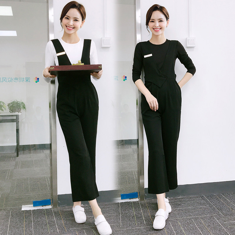 Autumn Winter New Long Sleeve Beauty Salon Beauty Technician Club Cosmetic Special Cabinet Textured Embroidered work clothes pants suit