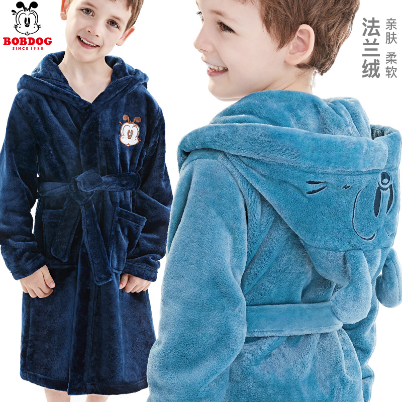 Bob Dou children's bathrobe flannel autumn and winter baby autumn and winter pajamas boy's robe coral velvet boy big child