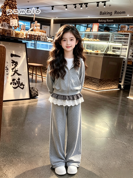Girls' Spring and Autumn Clothing Set 2026 New Fashion Polka Dot Jacket Casual Wide-Leg Pants Two-Piece Set for Older Girls — 3