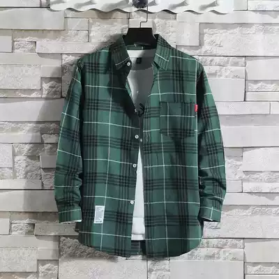 Plaid shirt men's long sleeve Korean loose trend handsome big size student coat spring and summer new men's shirt