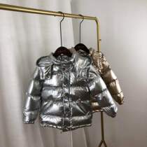 Childrens down jacket girls boys middle and large children small children baby 2020 new shiny Western style thickened silver jacket