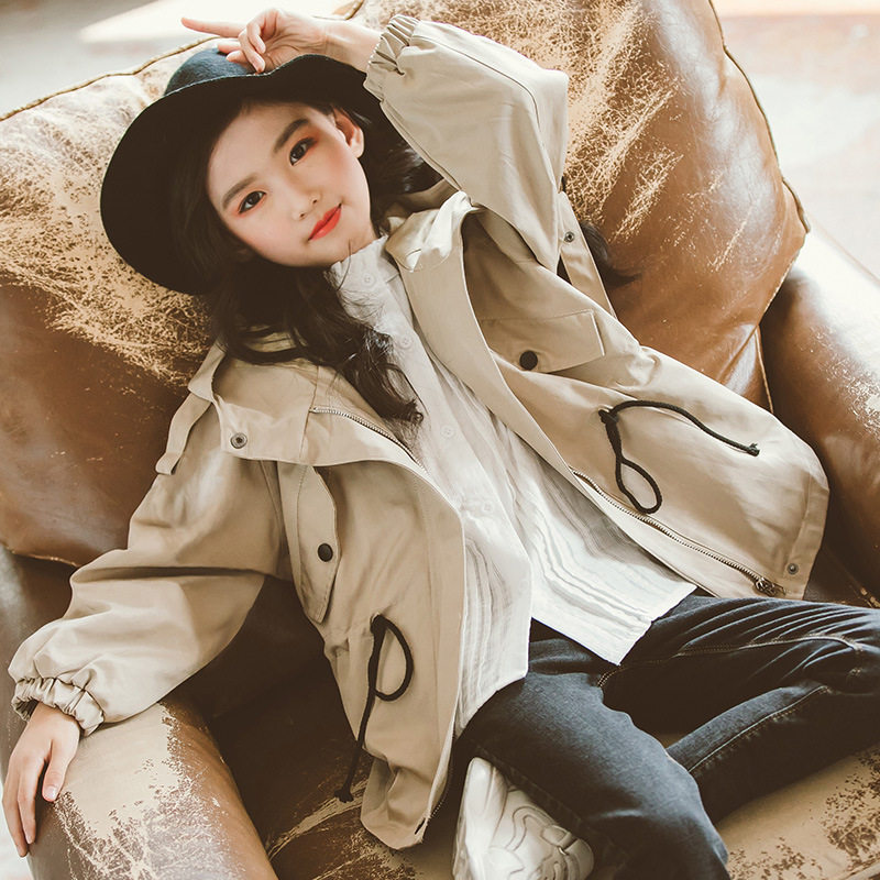 Girl Windcoat Jacket 2020 Spring Autumn Season New Korean Version Foreign Pie Mesh Red Trendy Clip Cotton Medium Long Version Children Autumn Clothing