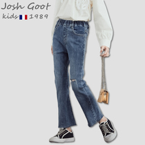 2021 New Girls Pants Tide Brand Spring and Autumn Casual Jeans Kids Straight Leg Loose Loose Pants Autumn Wear