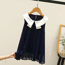 Summer girls foreign dress childrens childrens net red pop summer dress big childrens lapel Korean skirt princess dress