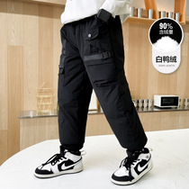 Childrens 90 white duck down pants winter boys middle boy small children wear thicker overalls corset foot down pants tide brand