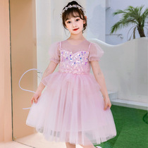 Summer girls foreign dress childrens net red hot summer dress children Korean mesh sequin princess dress