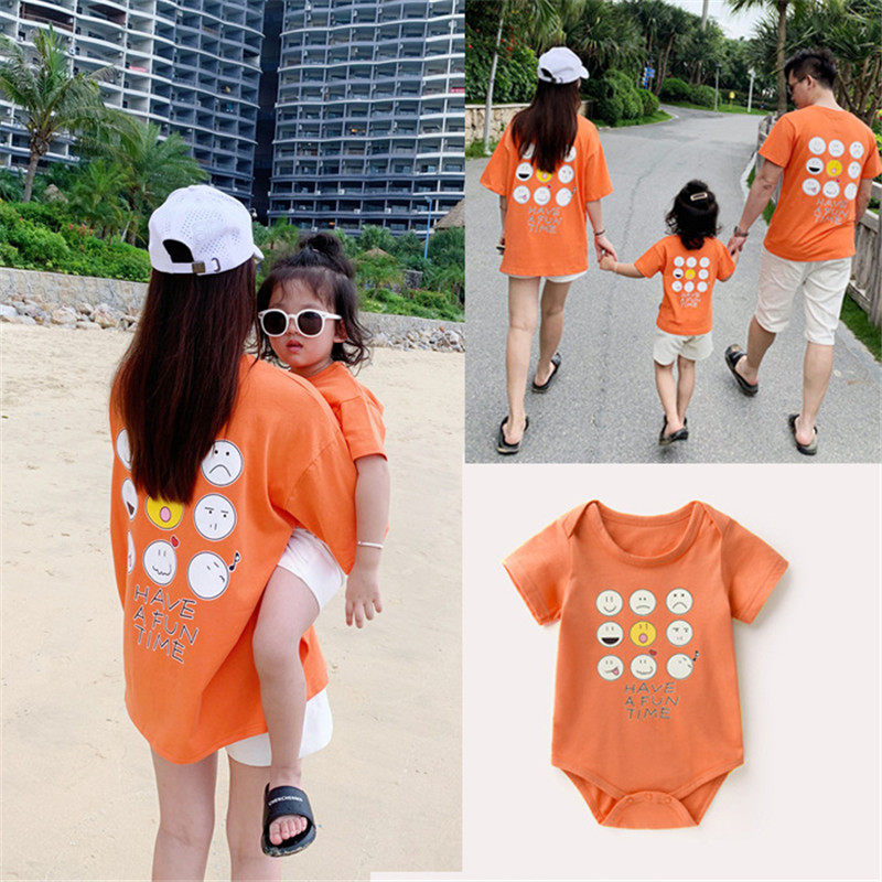 Summer kiss on a three-mouth, four-mouth net red mother-daughter dress Summer Baby Ocean short sleeve t-shirt summer dress