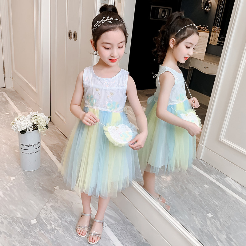 Girl Foreign Dress Princess Dresses Summer Children Little Girl Senior Sensation Trendy Foreign Pie Net Red Summer Dress Dress