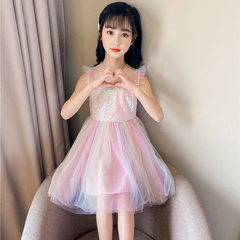 Girl Ocean Dress Summer Children's Children's Internet Red Ocean Pie Fluffy Summer Dress Korean Version Popcorn Princess Dresses