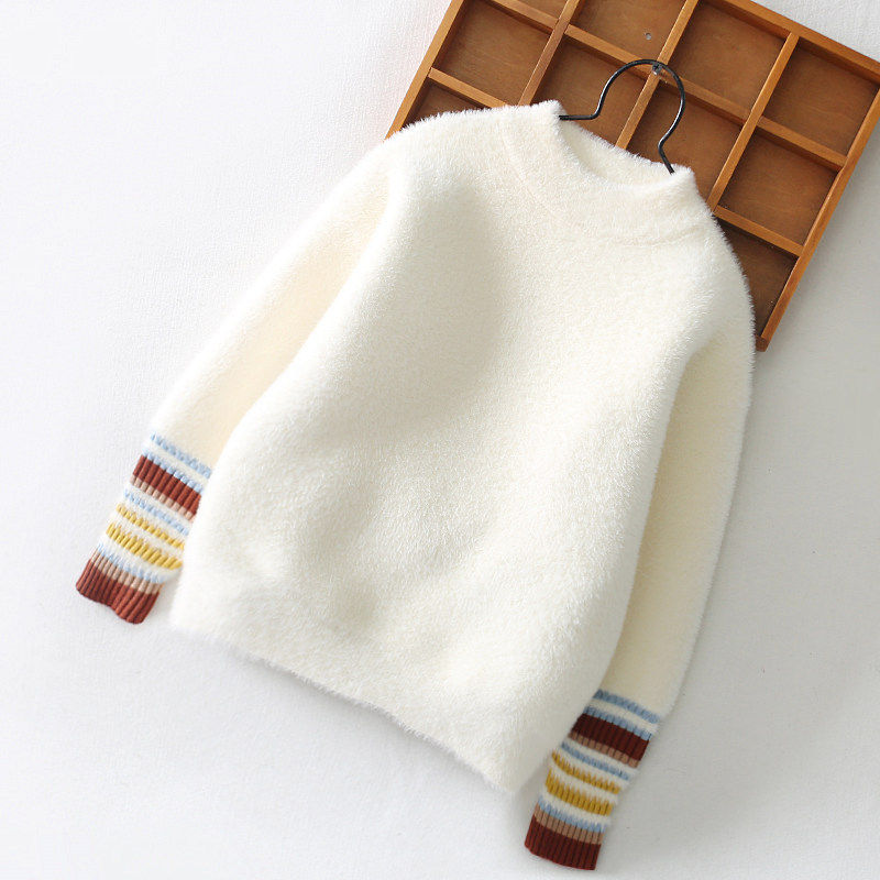 Girl's sweater 2020 new gas plus thickened round collar head piece - shaped mink - plus - winter children's blouse